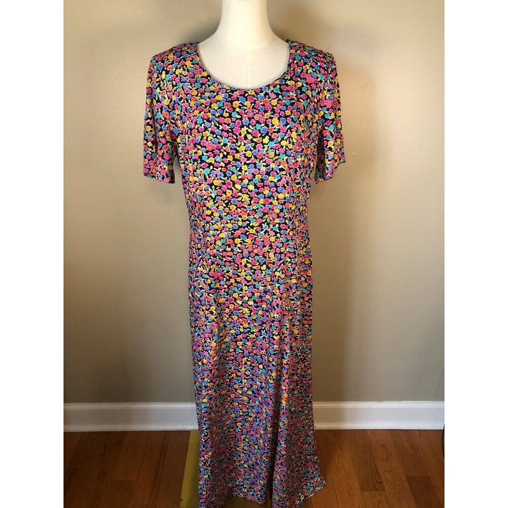 Betsy Lauren Vtg 90's Short Sleeve Colorful Floral Maxi Dress Cottagecore Size 6